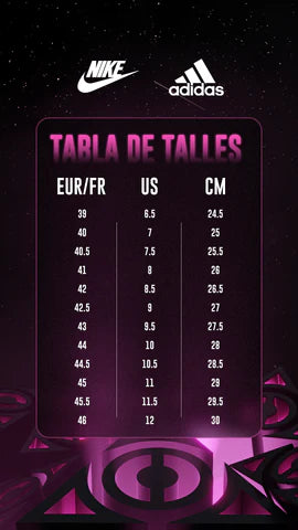 Tabla de talles Nike y Adidas