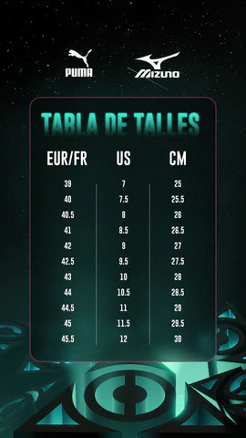 Tabla de talles Puma y Mizuno